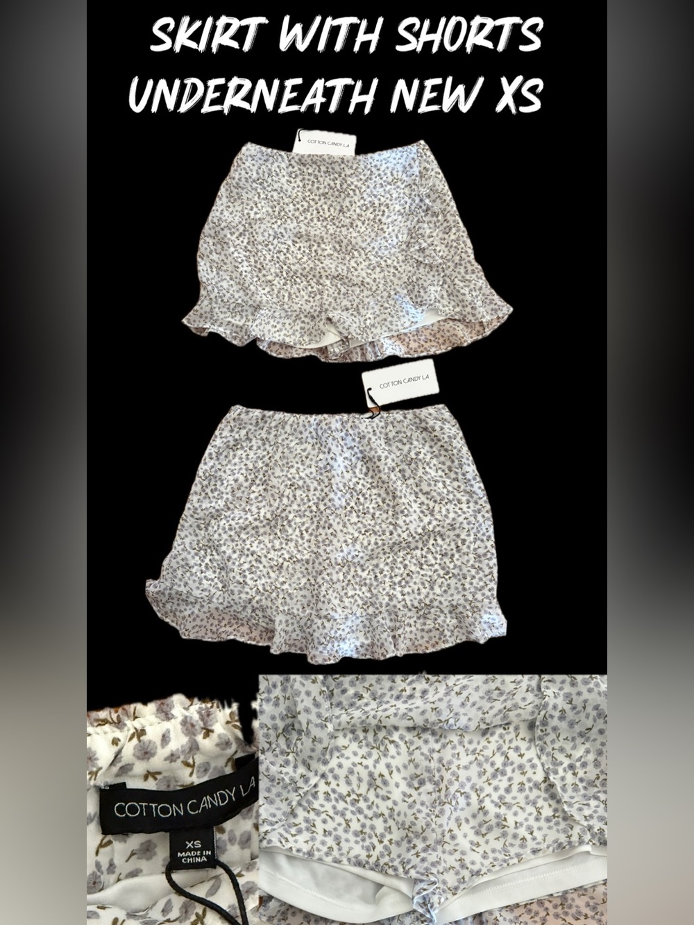 Cotton Candy White Mini Skirt with Delicate Floral Print